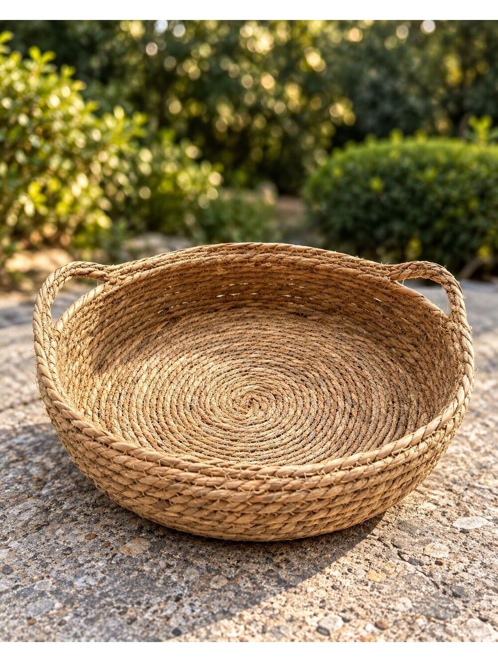 Handwoven Natural Fiber Basket 16" Round Storage Cat Bed Boho Woven Floor Basket